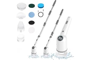 Brosse Nettoyage Electrique, iklestar 3 Vitesses Brosse rotative Nettoyage avec 8 Brosse, Affichage Batterie Brosse Nettoyage Salle de Bain pour Cuisine, Voiture, Carrelage, Mur, Sol, Douche(Gris)