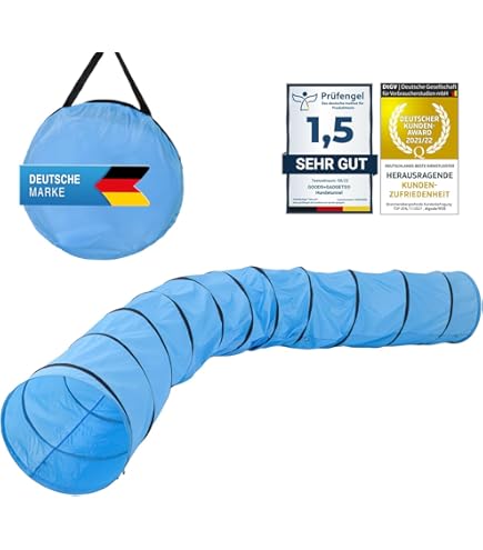 Agility Trainingsuitrusting voor Honden, 5-delige Upgradeset met Verstelbare Hoge Horden, 6 Slalompalen, Verlengde Tunnel, Springring, Rustbox, Fluitje, Opvouwbare Kom, Puppy Hindernisbaanset met Opbergtas | NL