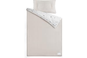 lulumoon Juego de Ropa de Cama Infantil de Muselina de 100 x 135 cm, Funda nórdica de 100 x 135 cm y Funda de Almohada de 40 x 60 cm, de algodón, Ligera y cómoda, Color Gris y Verde, 100 x 135 + 40 x