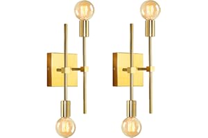 LQUNFYL 2 Pezzi Applique da Parete Interno Vintage con Doppio Braccio, Oro Quadrato Applique Industrial, Lampada da Parete Orientabile Metallo, Appliques 2 Luci E27, Faretto da Muro, Luce Specchio Bagno