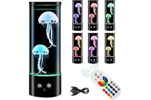 XEERUN Lampe méduse Lampe à Lave à LED méduses 17 Couleurs Changeantes Jellyfish Lamp avec Télécommande,Alimenté par Batterie/USB Relaxante Lampe d'Ambiance pour Noël Salon,Bureau Décoration