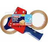 tesa Dispenser of Packing Tapes and Strong Tesapack in Set, 2 Packing Tapes | Dispenser with 2 Rolls of Clear Tape 66m x 50mm
