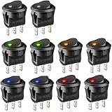 10 Pcs 12V Switch, XCOZU 20A 12 Volt Switch Auto Switch 5 Color Led Rocker Switch Car Light Switches, DC Rocker Switch Round