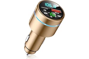 Mohard Trasmettitore FM Bluetooth 5.3 Auto, Ricarica Rapida PD 30W & QC3.0 18W Adattatore Bluetooth Accendisigari per Auto Interamente Metallo, Cancellazione Rumore Chiamate Vivavoce, Car Musica Hi-Fi