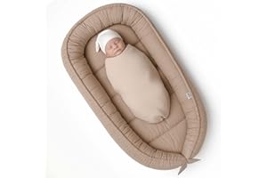 PaLulli 120x60 cm Babynest Babynestchen XXL Babykokon 2seitig 100% Baumwolle Kissen Nestchen für Babybett Reisebett für Baby und Säugling Feathers (Braun)