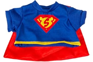 STUFFEMS TOY SHOP Super Bear T-Shirt With Cape Teddy Bear Clothes Fits Most 8" - 10" Build-A-Bear and More