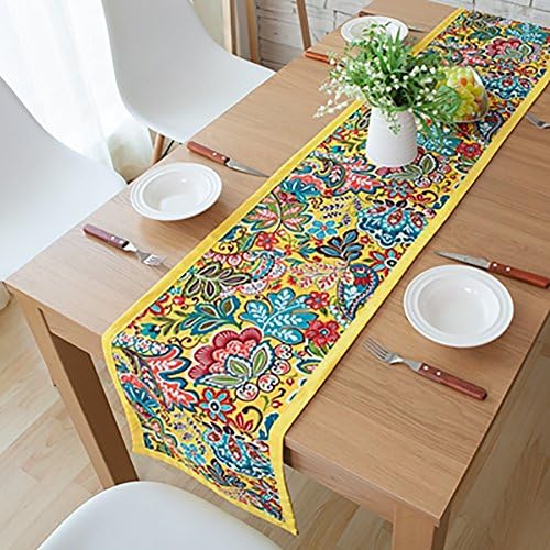 ZJM-table runner Ethnic style Table Runner Polychrome Flower Placemat ( Color : Yellow , Size : 33*180cm )