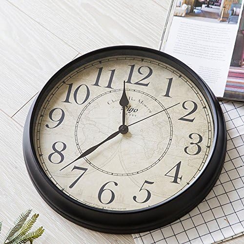 KKLOCK Wall Clock Metall Mute Quartz Sweep Clock Slient for Living Room Bedroom Kitchen AA Battery Black Retro Mini Simple Round with Roman Numerals 10Db 16 Inch (Battery not included)