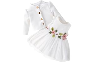 Yoolhamy Ensemble robe et cardigan pour bébé à manches longues en coton Princesse Robe Tutu et Manteau