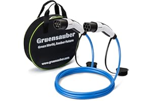 ‎GRUENSAUBER Gruensauber Typ 2 Ladekabel - 11KW 5M 16A 3 Phasig,Ladekabel Elektroauto Typ 2 für E-Auto EV/PHEV,Typ 2 auf Typ 2 Mode 3 Ladekabel mit Tasche,Geeignet für Model Y/3/S/,i3,Zoe,ID.3,ID.4,E-Tron,e-208