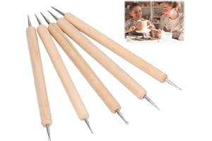 Hapivida Juego de herramientas de punta de bola, Herramientas de acero inoxidable con mango de haya para trazar y puntear, 5 puntas de doble punta para artesanía en cuero y cerámica