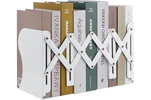 Expandable Metal Bookends, MSDADA Adjustable Book Ends Heavy Duty Book Holder Desktop Book Stand Non-Skid Desk Organizer for Kids Student Home Office School Bookshelf Book Storage(White)
