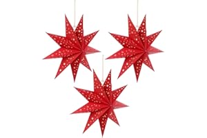 SOLUSTRE 3 Stücke Papierstern Lampenschirm 35cm Papier Weihnachtssterne mit 3D Fensterdeko Stern Weihnachten Christbaumspitze für Neujahr Silvester Party Deko