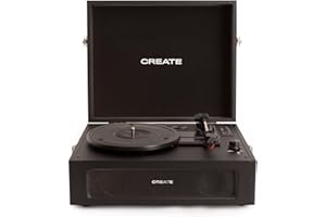 CREATE/Record Player Retro/Tocadiscos Retro Negro/Diseño Vintage, Bluetooth, USB, SD, MicroSD,Mp3, Sonido estéreo, 3 velocidades de reproducción, para Todo Tipo de vinilos
