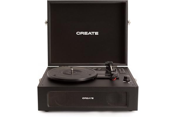 CREATE/Record Player Retro/Tocadiscos Retro Negro/Diseño Vintage, Bluetooth, USB, SD, MicroSD,Mp3, Sonido estéreo, 3 velocidades de reproducción, para Todo Tipo de vinilos
