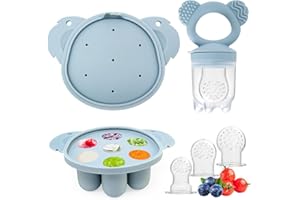 JoyPlus Chupete Fruta Bebe con 3 Tetinas de Silicona sin BPA, Chupete para Fruta Bebe y Bandejas para Congelar Comida de Bebé con Tapas para Leche Materna, Mordedor Fruta Bebe de 3 6 12 24 Meses