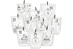 PANSIBY Kalendarz adwentowy do napełniania, 24 kalendarze bożonarodzeniowe, na prezent, torebki papierowe do samodzielnego napełniania, torebki z papieru typu kraft, torebki adwentowe, do