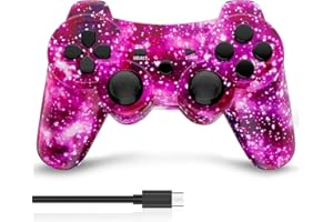 MUZELI Mando para PS3, Mando Inalámbrico para PS3 Wireless Controlador con Doble Vibración, Gyro Axis, Mando para PS3 Gamepad Joystick con cable de carga(Galaxia)