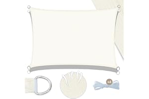 UMI. UMI Toldo Vela de Sombra 2x3m Rectangular Protección Rayos UV HDPE Transpirable Resistente Toldos Exterior Terraza para Patio Jardín-Crema