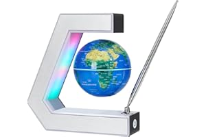 KAIMC Globe terrestre magnétique flottant avec lampe et stylo - Décoration de bureau cool et géographie éducative pour enfants (Panneau argenté)