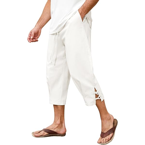 Pantalon 3/4 Homme Été Légèr En Coton - Pantalon Harem Décontracté Avec Poches
