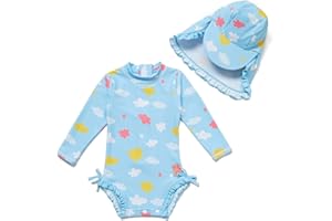 Mazuliso Baby Bambina UPF50+ Costume da Bagno Intero Maniche Lunga con Cerniera e Cappello