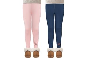 MASOCIO 2-pack fleecefodrade leggings för flickor, varma byxor i full längd, 4-13 år