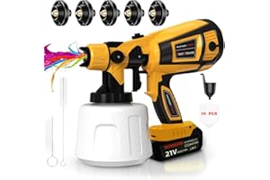 TOPALL Pistola Pintura Electrica Bateria,200W 32000PRM 1000ML HVLP Pistola para Pintar Paredes y Techos,Pistola Pintar,Pulverizador de Pintura,con 5 Boquillas y 3 Patrones para Paredes, Puertas, etc