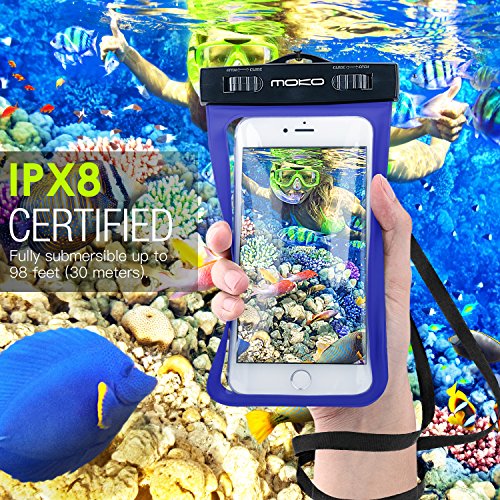 MoKo Funda Impermeable - Waterproof Brazo y Cuello Compatible para iPhone Xs XR Galaxy S7  S7 Edge  P7 P8 P9 y Smartphone 5 7 Pulgadas - IPX8 Certificado  Azul