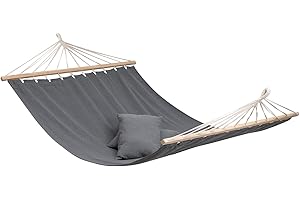 BEJOY Podwójny hamak, hamak ogrodowy, z litego drewna, odpowiedni do użytku w pomieszczeniach, na podwórku i na zewnątrz, do hamaków, huśtawka linowa, ciemnoszary