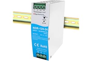 WHYCHSTORE Alimentation pour Rail DIN 24V, 120W transformateur 230V 24V, Alimentation 24vdc, transformateur de Sonnerie, NDR-120-12 Rail Switching Power, Plusieurs Fonctions de Protection Modèle Industriel