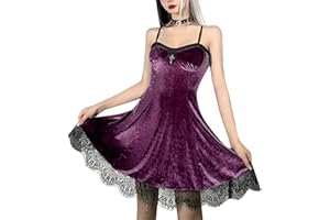 DINGJIUYAN Goth Retro Court Lace Lantern Long Sleeve Hollow-Out O Neck Pure Black Temperament Velvet Midi Dress