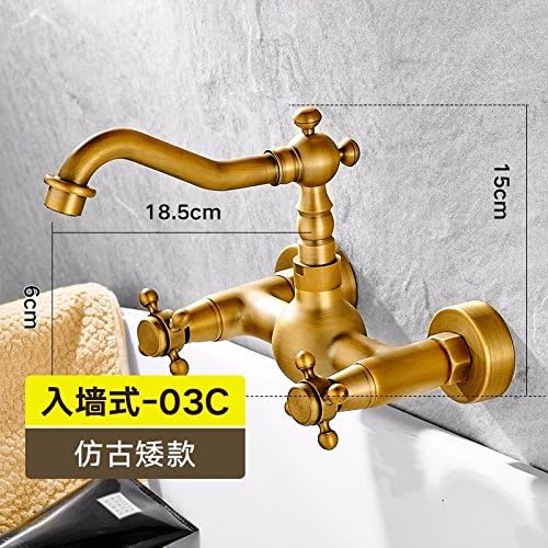 LighSCH Antique Sink Mixer Tap Bathroom Wall-Mounted Hot and Cold Double-Hole Low