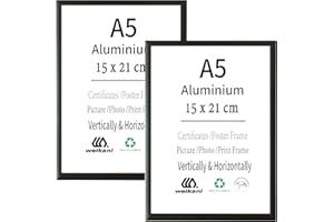 Weikani A5 Metal Picture Frame, 2 Pack-15x21cm Black Aluminium Photo Frame, Certificate Frame with Plexiglass for Wall Mount or Table Top Display