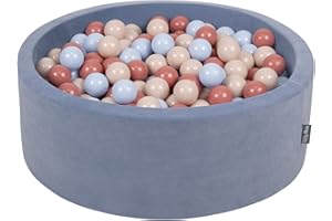 KiddyMoon Piscine À Balles pour Bébé Velours Rond 90X30cm/300 Balles 7Cm Fosses À Boules Jouet Enfant, Bleu Glacier: Beige Pastel/Bleu Pastel/Saumon