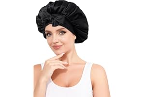 MUYUNBOS 100% Silk Bonnet for Sleeping, 19 Momme Pure Mulberry Silk Hair Wrap with Tie Band Stay On Head, Silky Hair Bonnet for Women, Reduce Frizz (Black)