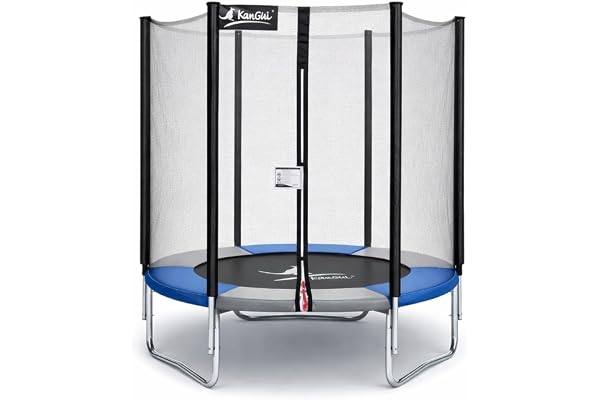 KANGUI Trampoline extérieur avec Filet de sécurité Gris/Bleu – Ø180, Ø250, Ø300, Ø360, Ø430 cm – RALLI