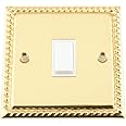 Light Switch 1 Gang - Polished Brass Georgian - White Insert Plastic Switch - 10 Amp Single 1 Gang 2 Way