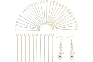 PH PandaHall 160pcs 40mm Épingle à oeil Tige Acier Inoxydable Bijoux, Tige Boucle D'oreille pour la Fabrication de Pendentifs de Boucles D'oreilles de Bijoux, couleur argentée et dorée, Trou: 2mm
