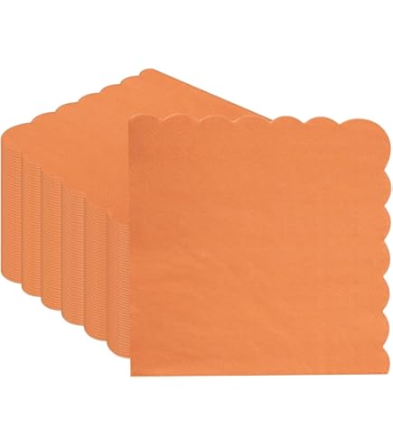 Lot De 100 Serviettes Cocktail à Bords Festonnés Orange 12,7 X 12