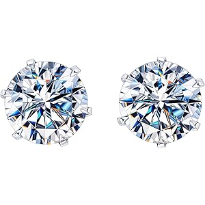 HIGHSPARK 925 Silver Solitaire Stud Earrings | 92.5 Sterling Silver & Round Brilliant Cubic Zirconia Tops for Men Women