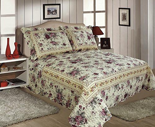 Quilted Patchwork Design Bedspreads - Abbey - Floral (KING SIZE 260CM X 260CM)