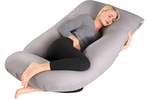 Lannvan Coussin de Grossesse - Oreiller pour Femme Enceinte en Forme de J pour Dormir - Coussin d'allaitement et Coussin de Maternité avec Housse remplaçable et Lavable - 100% Coton(Gris)
