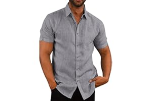 Glacspyg Chemise en Lin Hommes Manches Courtes Chemise en Lin Travail Chemise de Loisirs Fit Casual Vacances Eté Plage Chemise