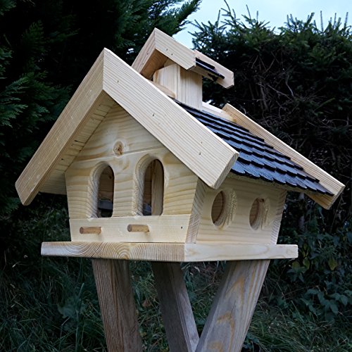 Vogelhaus-XL Schwarz- Vogelhäuser-Vogelfutterhaus Vogelhäuschen-aus Holz Wetterschutz Putzklappe - 2