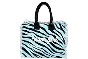 SEAMAR Borsetta Mare Zebra HandBag Casual a Manico Corto con Zip 100% Cotone 30x24x14cm Borsa Spiaggia