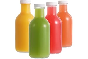 LIMILI Glass Juice Bottles with Lids, 4 pack 500ml Reusable Glass Bottles with Lids, Dairy Drinking Bottles Clear Glass Bottles Glass Drinking Bottles for Homemade Beverages Picnics Travel School