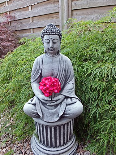 Stein BUDDHA Feng-Shui Steinfigur grau / anthrazit Patiniert massiv Skulptur Garten Deko Frostfrei Neu - 3