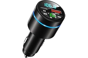 Mohard Trasmettitore FM Bluetooth 5.3 Auto, Ricarica Rapida PD 30W & QC3.0 18W Adattatore Bluetooth Accendisigari per Auto Interamente Metallo, Cancellazione Rumore Chiamate Vivavoce, Musica Hi-Fi