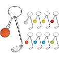 Dadabig 9 PCS Mini Golf Racket Ball Pendant Keychain, Metal Golf Clubs Keyring Creative Keychain Sports Split Key Ring for Sports Clubs Lovers Gift, 6 Colors